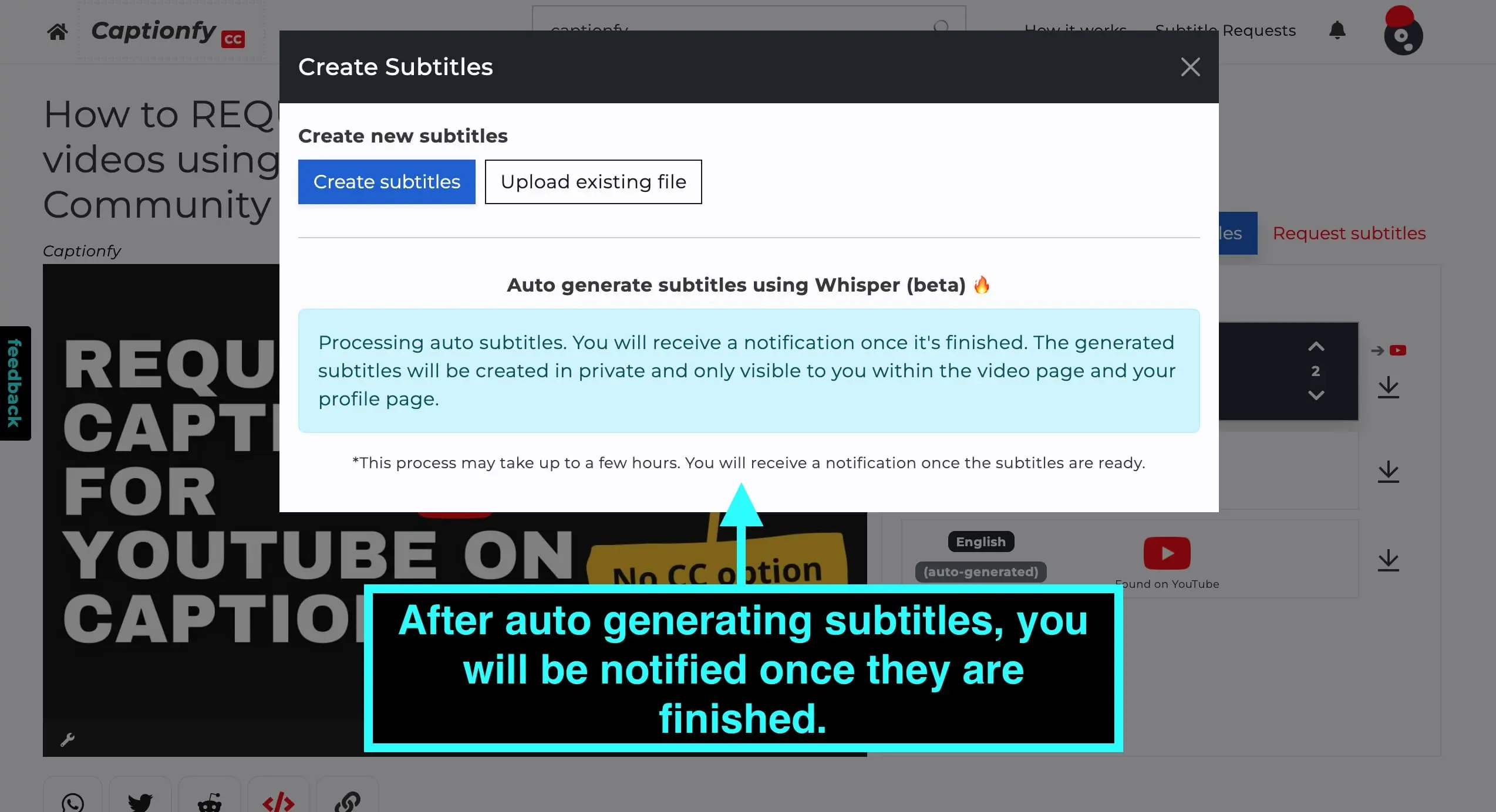 Captionfy auto-generate subtitles functionality