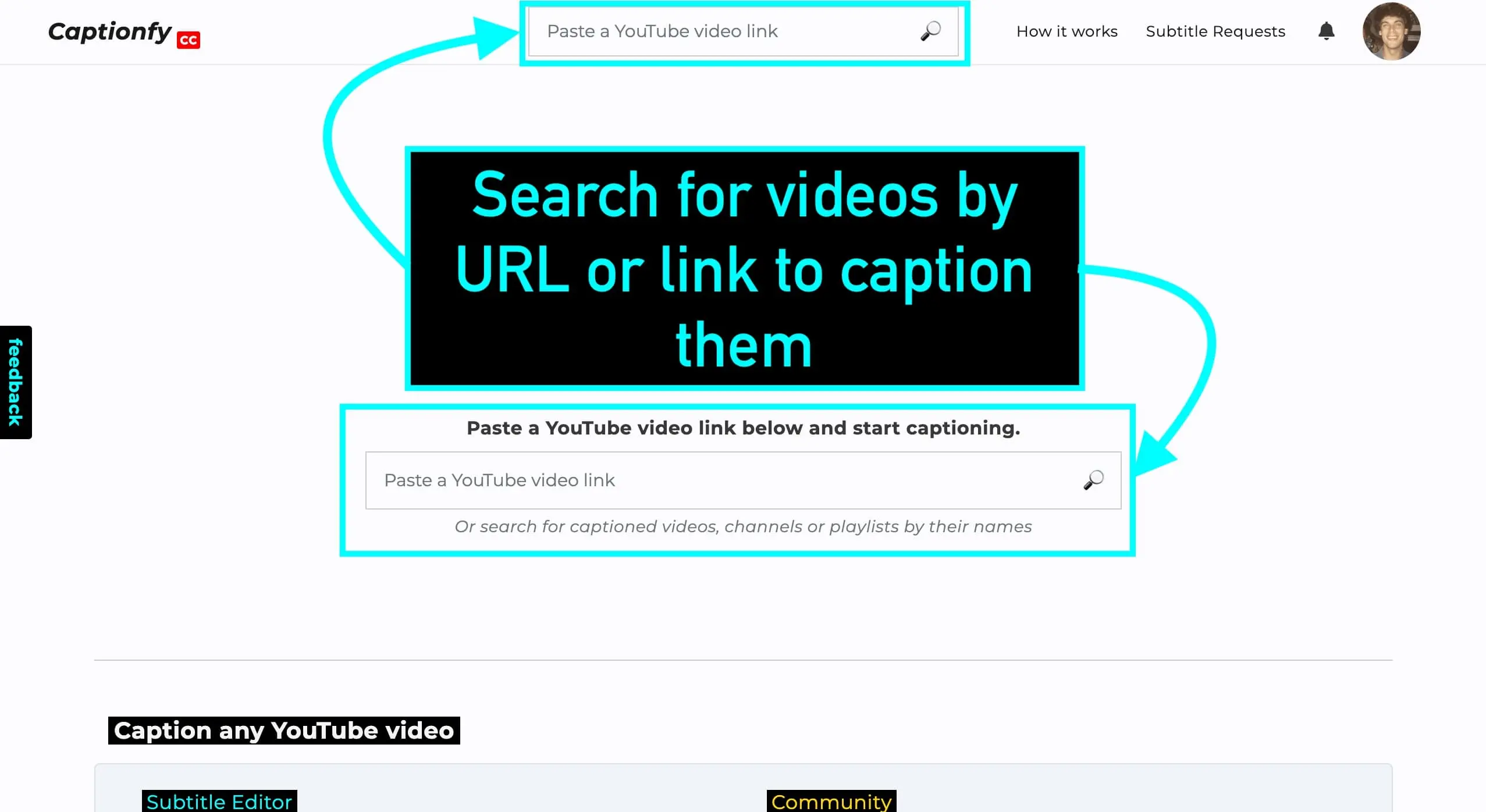 Captionfy search functionality